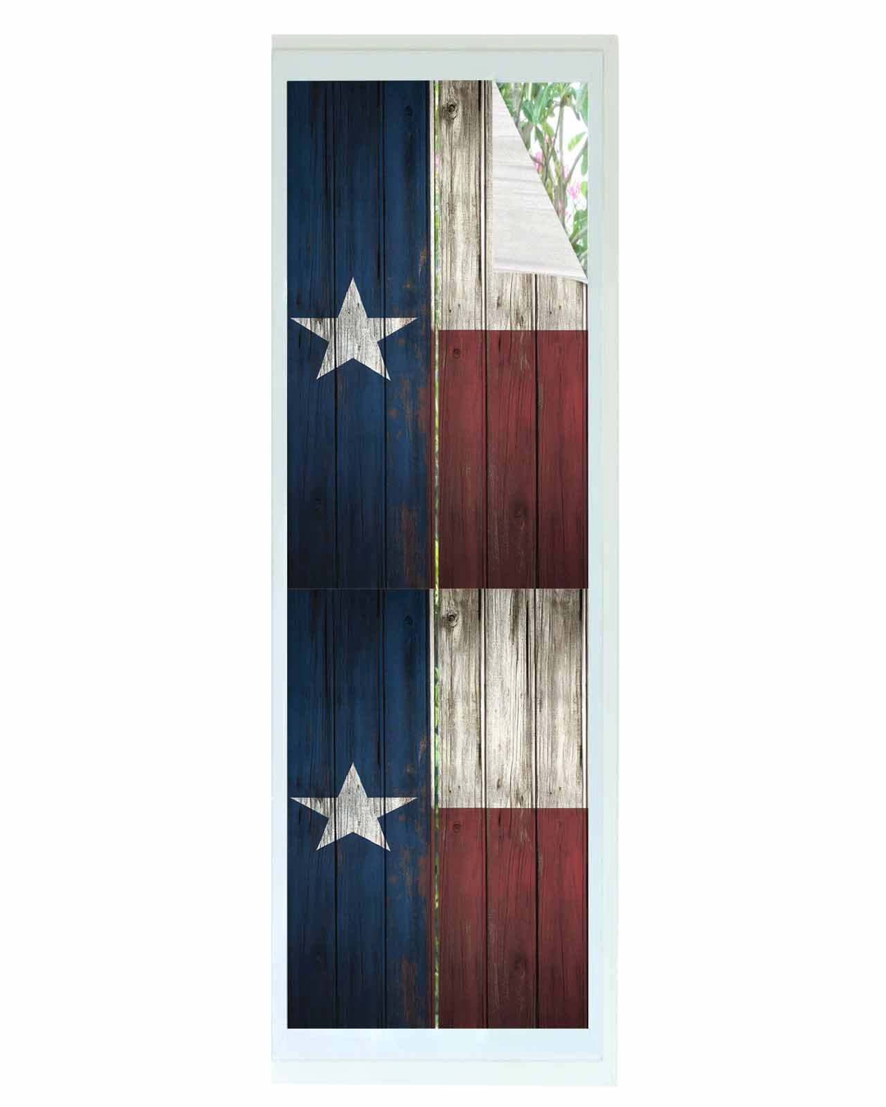 Window Privacy Film Texas Stars Stained Glass Window Film Decorative Sun Block Window Cover Navy Blue Red Retro Gray Wooden Window Clings Static Adhesive Sticker for Bathroom 23.6"x78.7"