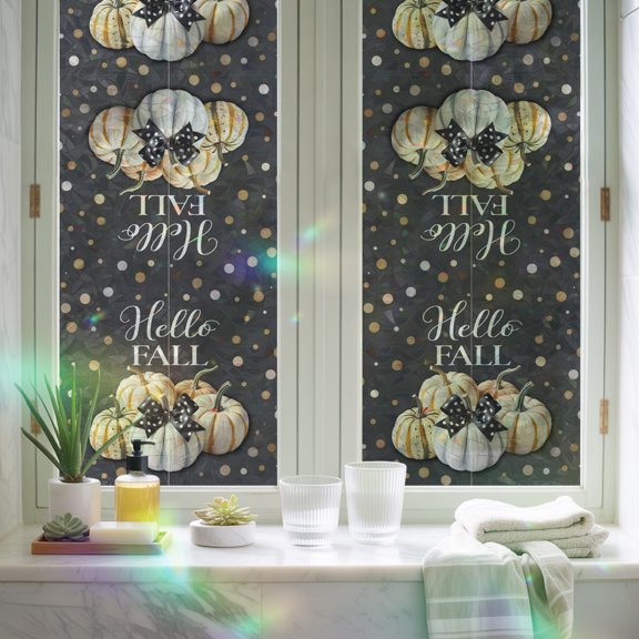 Window Privacy Film,Thanksgiving Bow Pumpkins Static Clings Decorative Rainbow Window Films Stickers Hello Fall Words on Black Sun Blocking Glass Cover for Home Bathroom Office,17.7"x39.3"