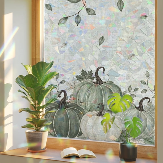 Window Privacy Film Thanksgiving Pumpkin Leaf Stained Glass Static ...