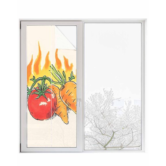 Window Privacy Film Tomato Carrot Stained Glass Window Film Decorative Sun Block Window Cover Watercolor Fire Vegetable Window Clings Static Adhesive Sticker for Bathroom 23.6"x59"
