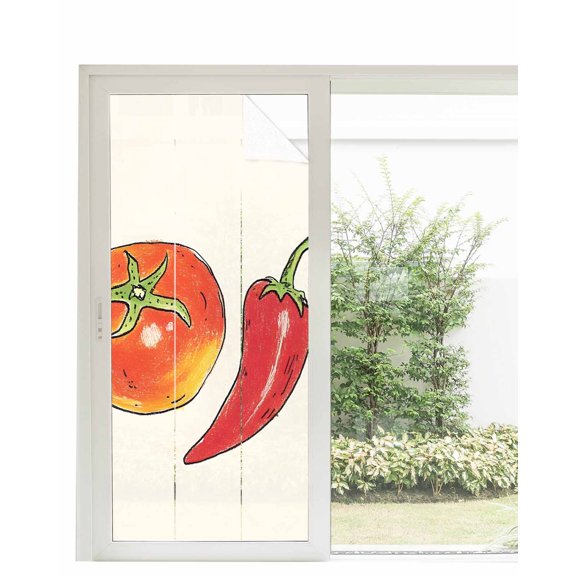 Window Privacy Film Tomato Carrot Stained Glass Window Film Decorative Sun Block Window Cover Watercolor Vegetable Modern Art Window Clings Static Adhesive Sticker for Bathroom 35.4"x78.7"