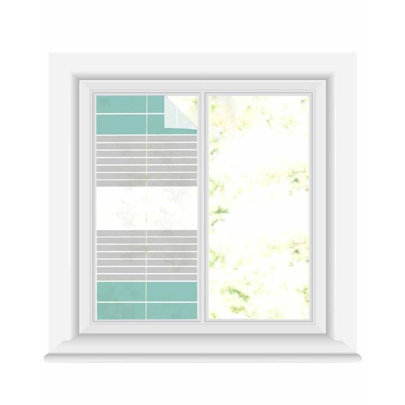 Window Privacy Film Turquoise Grey Stripe Stained Glass Window Film Decorative Sun Block Window Cover Modern Art Horizontal Striped Window Clings Static Adhesive Sticker for Bathroom 17.7"x39.3"