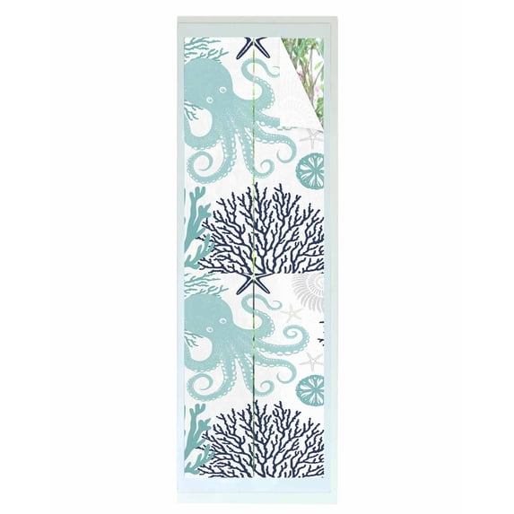 Window Privacy Film Turquoise Octopus Coastal Stained Glass Window Film Decorative Sun Block Window Cover Nautical Coral Starfish Window Clings Static Adhesive Sticker for Bathroom 23.6"x78.7"