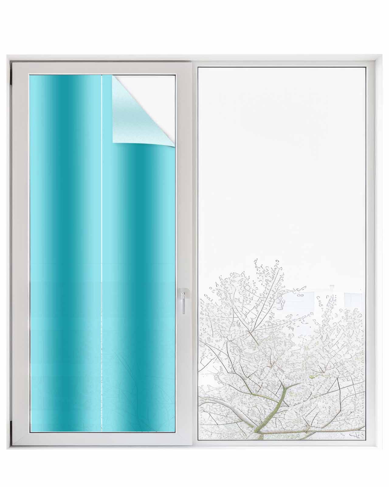 Window Privacy Film Turquoise Ombre Stained Glass Window Film Decorative Sun Block Window Cover Modern Abstract Art Window Clings Static Adhesive Sticker for Bathroom 23.6"x59"