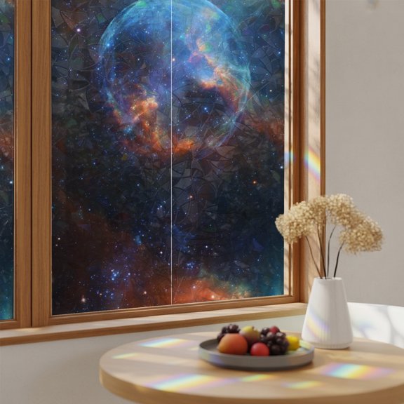 Window Privacy Film, Universe Scenery Stained Glass Rainbow Film Abstract Planet Fantasy Mystic Cosmic Modern Decorative Window Clings, Static Cling Sun Blocking Stickers For Bathroom 23.6"x59"