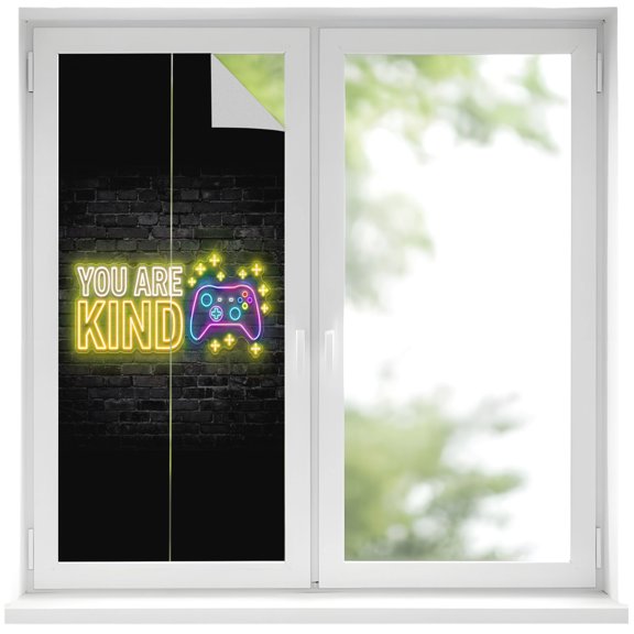 Window Privacy Film Video Games Stained Glass Window Film Decorative Sun Block Window Cover Modern Game Zone Geometric Graffiti Brick Window Clings Static Adhesive Sticker for Bathroom 17.7"x39.3"