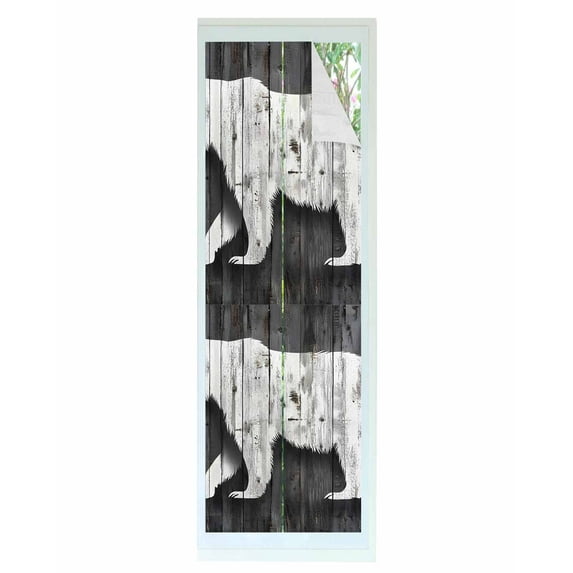 Window Privacy Film Vintage Bear Stained Glass Window Film Decorative Sun Block Window Cover Retro Farmhouse Country Wooden Grain Window Clings Static Adhesive Sticker for Bathroom 29.5"x118"