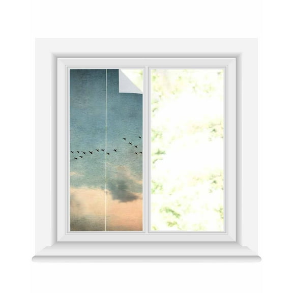 Window Privacy Film Vintage Bird Silhouette Stained Glass Window Film Decorative Sun Block Window Cover Sunset GlowLandscape Window Clings Static Adhesive Sticker for Bathroom 19.6"x39.3"