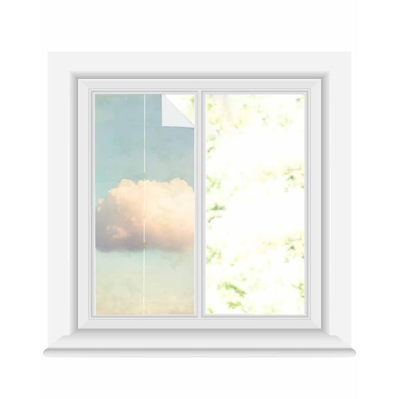 Window Privacy Film Vintage Clouds Stained Glass Window Film Decorative Sun Block Window Cover Retro Modern Nature Sky Landscape Window Clings Static Adhesive Sticker for Bathroom 17.7"x39.3"