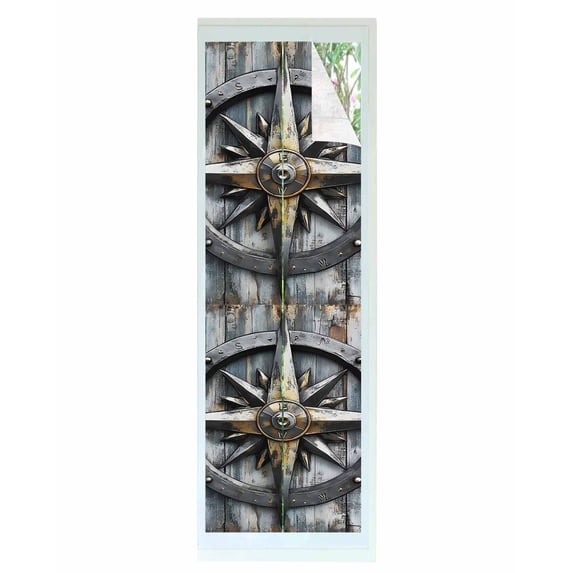 Window Privacy Film Vintage Coastal Stained Glass Window Film Decorative Sun Block Window Cover Compass Nautical Summer Beach Window Clings Static Adhesive Sticker for Bathroom 17.7"x78.7"