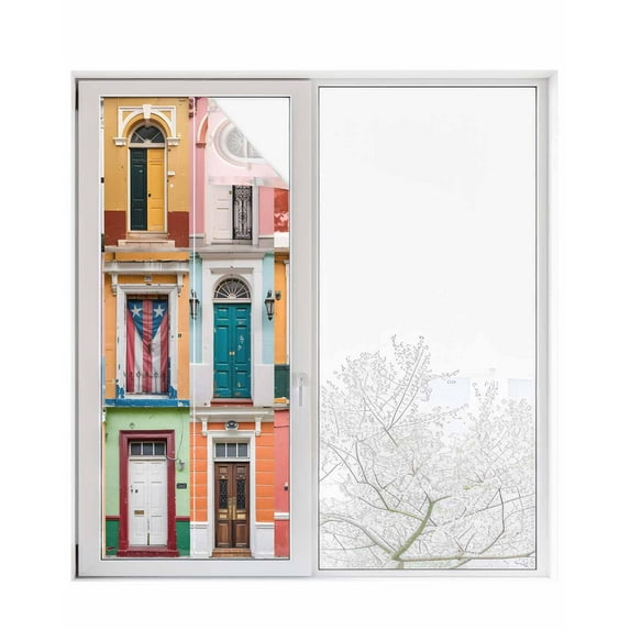 Window Privacy Film Vintage Country Stained Glass Window Film Decorative Sun Block Window Cover Retro Farmhouse Window Clings Static Adhesive Sticker for Bathroom 29.5"x78.7"