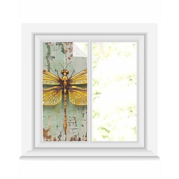 Window Privacy Film Vintage Dragonfly Stained Glass Window Film Decorative Sun Block Window Cover Retro Abstract Oil Painting Window Clings Static Adhesive Sticker for Bathroom 19.6"x39.3"