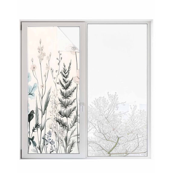Window Privacy Film Vintage Floral Leaves Stained Glass Window Film Decorative Sun Block Window Cover Summer Botanical Window Clings Static Adhesive Sticker for Bathroom 29.5"x78.7"