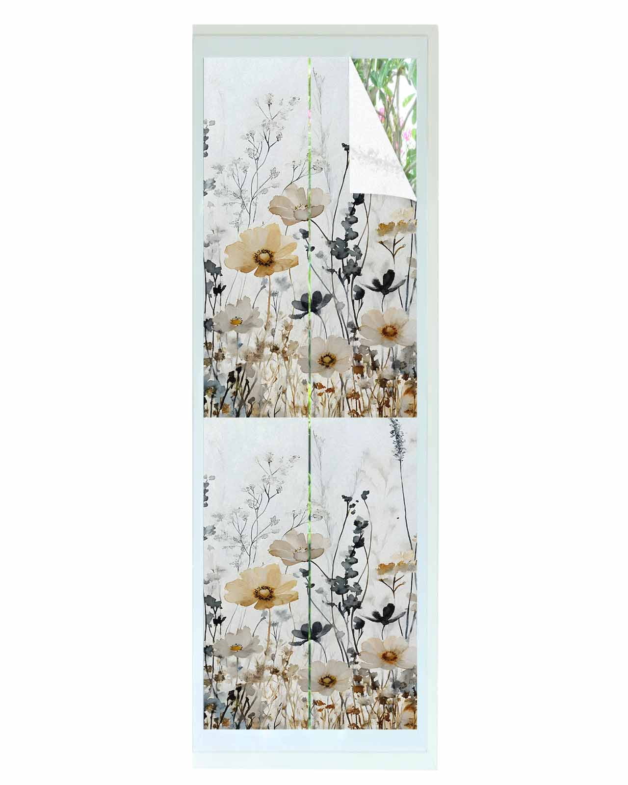 Window Privacy Film Vintage Floral Spring Stained Glass Window Film Decorative Sun Block Window Cover Farmhouse Botanical Blooms Window Clings Static Adhesive Sticker for Bathroom 29.5"x118"