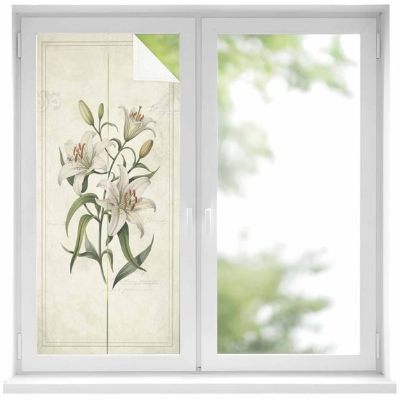 Window Privacy Film Vintage Floral Stained Glass Window Film Decorative Sun Block Window Cover Farmhouse Country Retro Flower Artwork Window Clings Static Adhesive Sticker for Bathroom 19.6"x39.3"