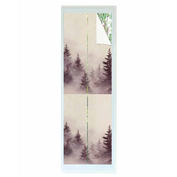 Window Privacy Film Vintage Forest Stained Glass Window Film Decorative Sun Block Window Cover Farmhouse Pine Trees Natural Landscape Window Clings Static Adhesive Sticker for Bathroom 29.5"x118"