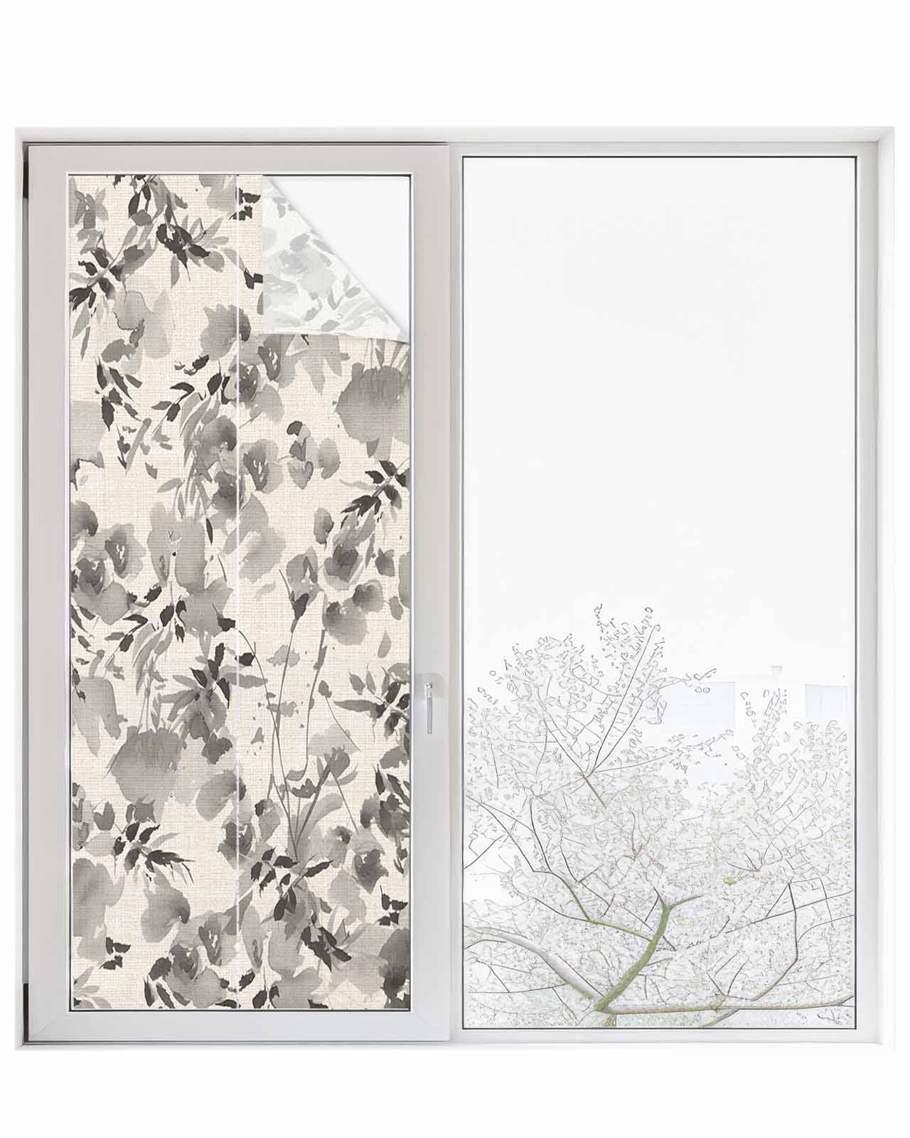 Window Privacy Film Vintage Grey Flower Stained Glass Window Film ...