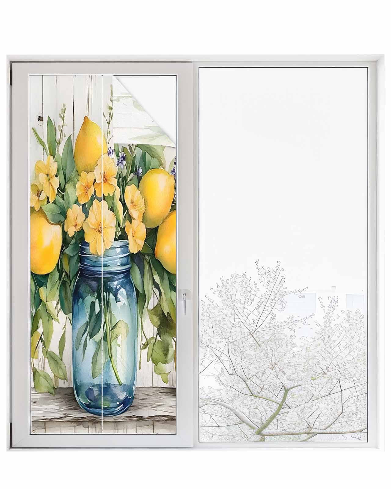 Window Privacy Film Vintage Lemon Stained Glass Window Film Decorative ...