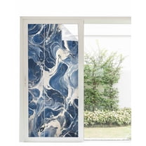 Window Privacy Film Vintage Navy Blue Stained Glass Window Film Decorative Sun Block Window Cover Marble Abstract Art Window Clings Static Adhesive Sticker for Bathroom 35.4"x78.7"
