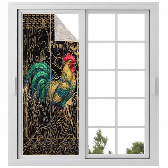 Window Privacy Film Vintage Rooster Stained Glass Window Film Decorative Sun Block Window Cover Farmhouse Elegant Retro Animals Window Clings Static Adhesive Sticker for Bathroom 23.6"x59"