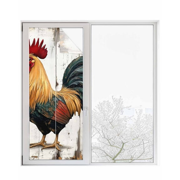 Window Privacy Film Vintage Rooster Stained Glass Window Film Decorative Sun Block Window Cover Retro Animals Watercolor Window Clings Static Adhesive Sticker for Bathroom 23.6"x59"