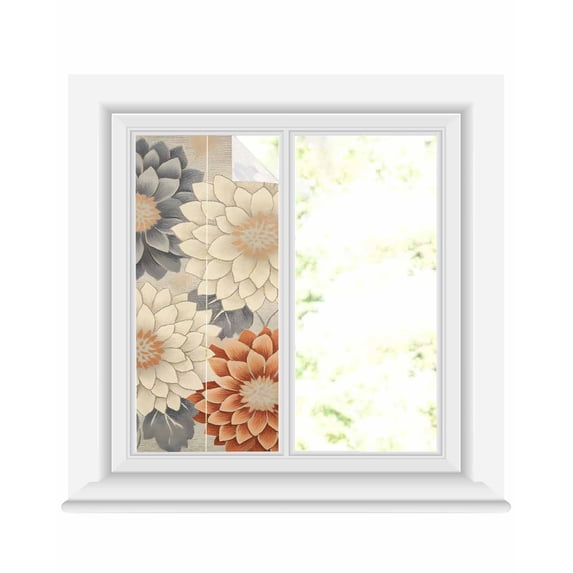 Window Privacy Film Vintage Spring Floral Stained Glass Window Film Decorative Sun Block Window Cover Orange Grey Watercolor Flower Window Clings Static Adhesive Sticker for Bathroom 19.6"x39.3"