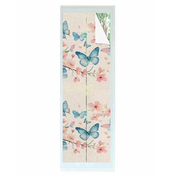 Window Privacy Film Vintage Spring Stained Glass Window Film Decorative Sun Block Window Cover Rustic Summer Blue Butterfly Pink Floral Window Clings Static Adhesive Sticker for Bathroom 29.5"x118"