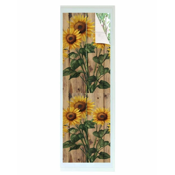Window Privacy Film Vintage Sunflower Stained Glass Window Film Decorative Sun Block Window Cover Farmhouse Vintage Wooden Floral Window Clings Static Adhesive Sticker for Bathroom 17.7"x78.7"