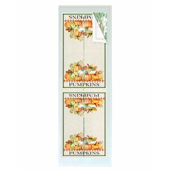 Window Privacy Film Vintage Thanksgiving Stained Glass Window Film Decorative Sun Block Window Cover Orange Pumpkins Rustic Fall Window Clings Static Adhesive Sticker for Bathroom 17.7"x78.7"