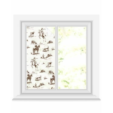 Window Privacy Film Vintage Western Stained Glass Window Film Decorative Sun Block Window Cover Retro Art Horse Cowboy Farmhouse Window Clings Static Adhesive Sticker for Bathroom 17.7"x39.3"