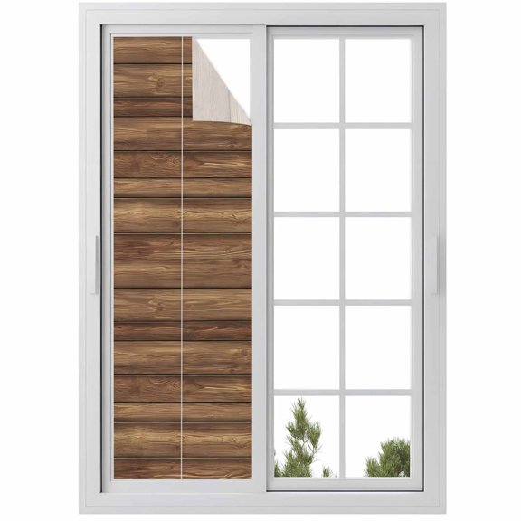 Window Privacy Film Vintage Wood Grain Stained Glass Window Film Decorative Sun Block Window Cover Country Wooden Board Brown Window Clings Static Adhesive Sticker for Bathroom 17.7"x78.7"