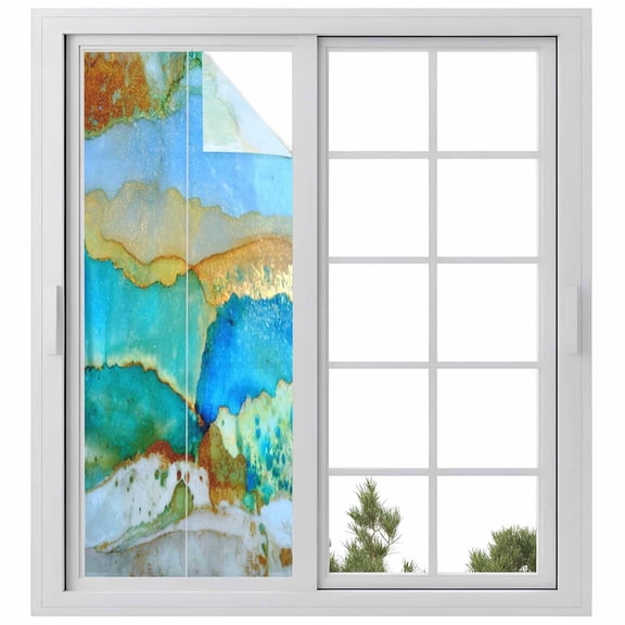 Window Privacy Film Watercolor Marble Stained Glass Window Film Decorative Sun Block Window Cover Vintage Abstract Marble Texture Window Clings Static Adhesive Sticker for Bathroom 23.6"x59"