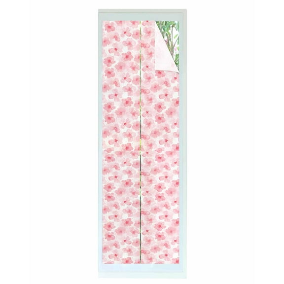 Window Privacy Film, Watercolor Pink Floral UV Sun Blocking Window Tint Film Heat Control One Way Blackout Window Film, Spring Botanical Elegant Flowers Non Adhesive Static Cling Sticker 23.6x78.7 In
