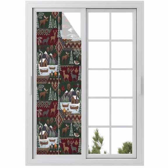 Window Privacy Film Western Boho Stained Glass Window Film Decorative Sun Block Window Cover Farmhouse Country Rustic Chic Wild Nature Cabin Deer Window Clings Static Sticker for Bathroom 23.6"x78.7"