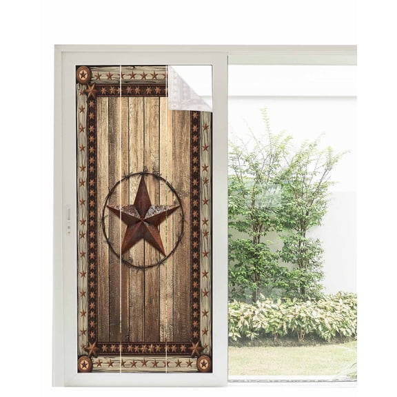 Window Privacy Film Western Farmhouse Stained Glass Window Film Decorative Sun Block Window Cover Rustic Country Texas Star Retro Window Clings Static Adhesive Sticker for Bathroom 35.4"x78.7"