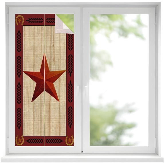 Window Privacy Film Western Star Country Stained Glass Window Film Decorative Sun Block Window Cover Red Stars Black Wheat Ear Border Window Clings Static Adhesive Sticker for Bathroom 19.6"x39.3"