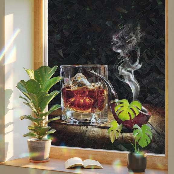 Window Privacy Film Whisky Glass Stained Glass Window Film Wine Old Fashioned Cigarettes Rainbow Static Window Clings for Glass Windows Home Bathroom Living Room Office Glass Door Sticker 17.7"39.3"