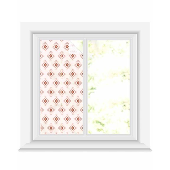Window Privacy Film White Boho Geometric Stained Glass Window Film Decorative Sun Block Window Cover Modern Simple Aztec Ethnic Pattern Window Clings Static Adhesive Sticker for Bathroom 17.7"x39.3"