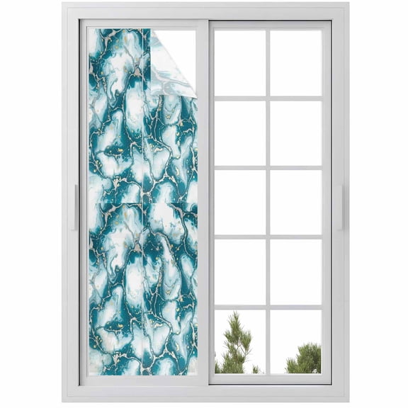 Window Privacy Film White Dark Green Marble Stained Glass Window Film Decorative Sun Block Window Cover Modern Abstract Art Marble Crack Window Clings Static Adhesive Sticker for Bathroom 29.5"x118"