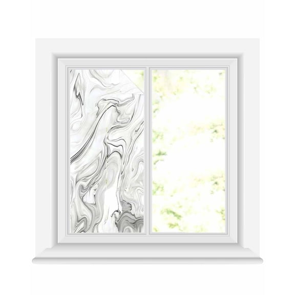 Window Privacy Film White Gray Marble Stained Glass Window Film Decorative Sun Block Window Cover Modern Minimalist Abstract Texture Window Clings Static Adhesive Sticker for Bathroom 19.6"x39.3"
