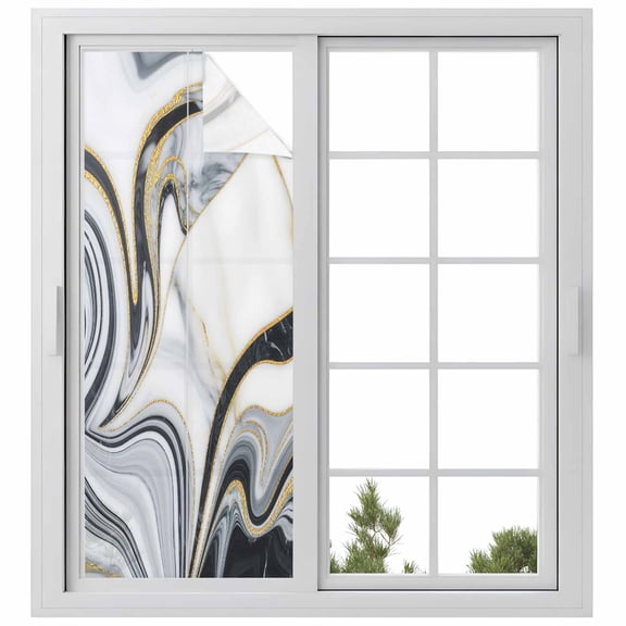 Window Privacy Film White Grey Marble Stained Glass Window Film Decorative Sun Block Window Cover Modern Abstract Art Ink Painting Window Clings Static Adhesive Sticker for Bathroom 23.6"x59"