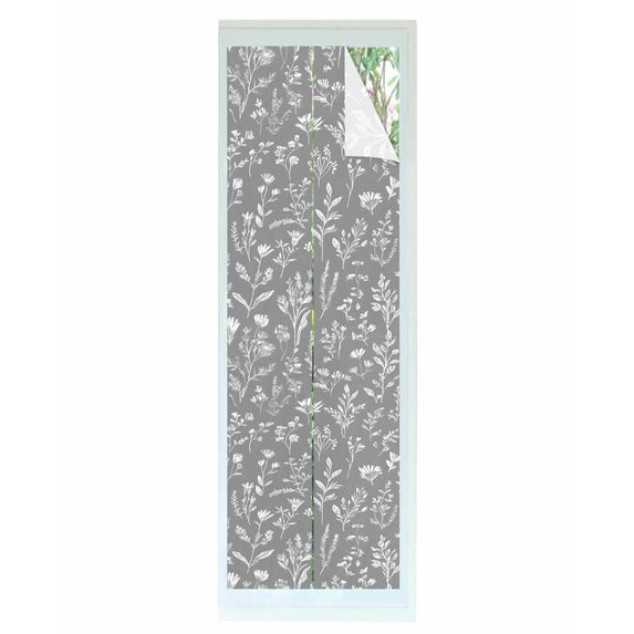 Window Privacy Film White Grey Spring Floral Stained Glass Window Film Decorative Sun Block Window Cover Summer Flowers Botanical Window Clings Static Adhesive Sticker for Bathroom 17.7"x78.7"