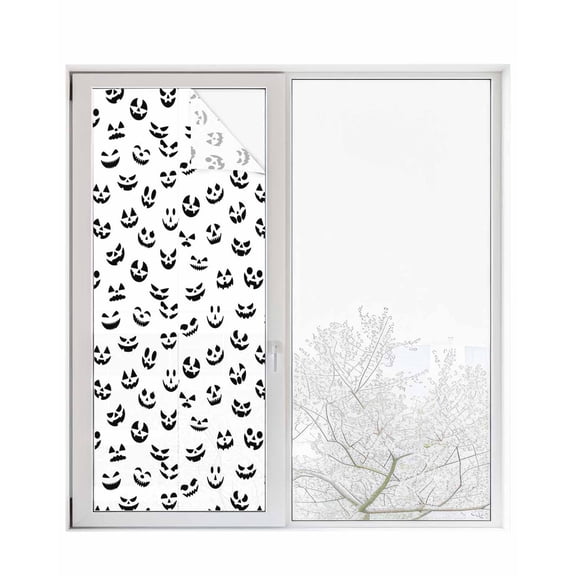 Window Privacy Film White Halloween Stained Glass Window Film Decorative Sun Block Window Cover Horror Ghost Pumpkin Faces Window Clings Static Adhesive Sticker for Bathroom 23.6"x59"