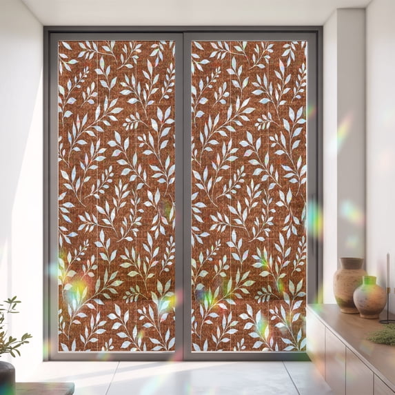 Window Privacy Film,White Leaves Texture Static Clings Decorative ...