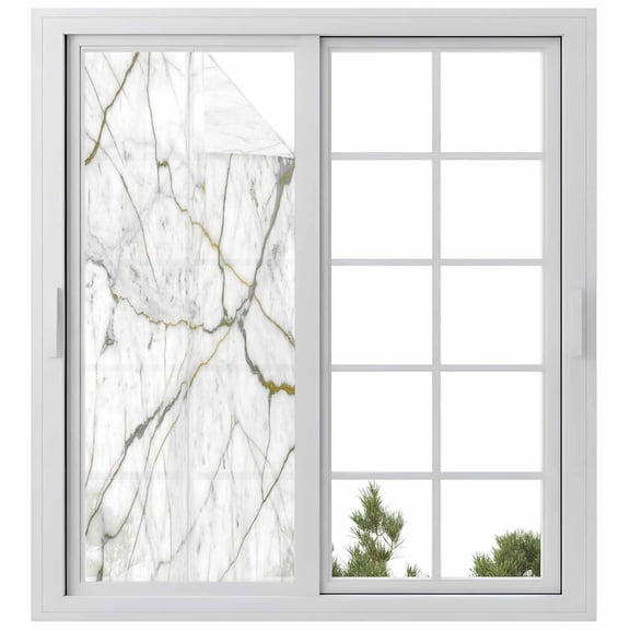 Window Privacy Film White Marble Stained Glass Window Film Decorative Sun Block Window Cover Modern Abstract Art Ink Painting Window Clings Static Adhesive Sticker for Bathroom 23.6"x59"