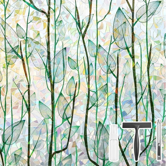 Window Privacy Film Window Wrap 3D Glueless Glass Sticker for Glass Door Home and Office Thermal Control UV Protection 17.5" x 6.5'