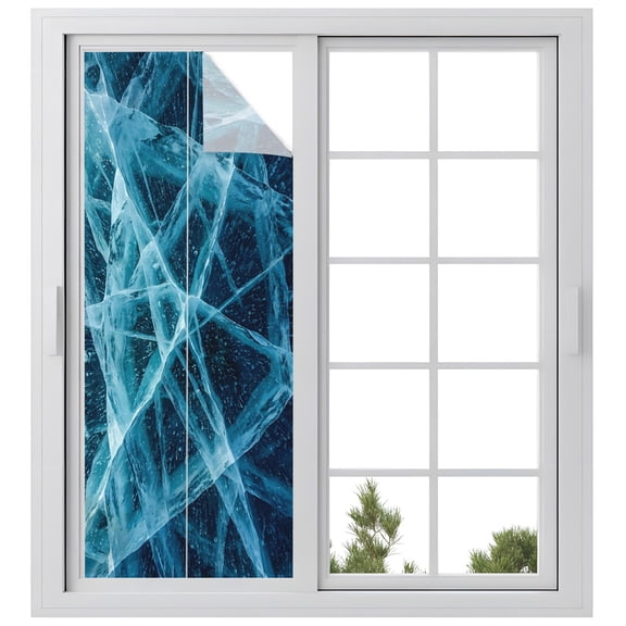 Window Privacy Film Winter Cracked Ice Stained Glass Window Film Decorative Sun Block Window Cover Blue Cyan Abstract Geometric Striped Window Clings Static Adhesive Sticker for Bathroom 23.6"x59"