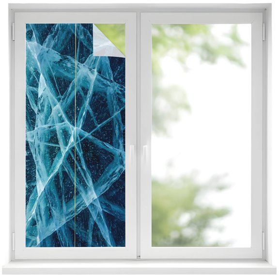 Window Privacy Film Winter Cracked Ice Stained Glass Window Film Decorative Sun Block Window Cover Blue Cyan Abstract Geometric Striped Window Clings Static Adhesive Sticker for Bathroom 17.7"x39.3"