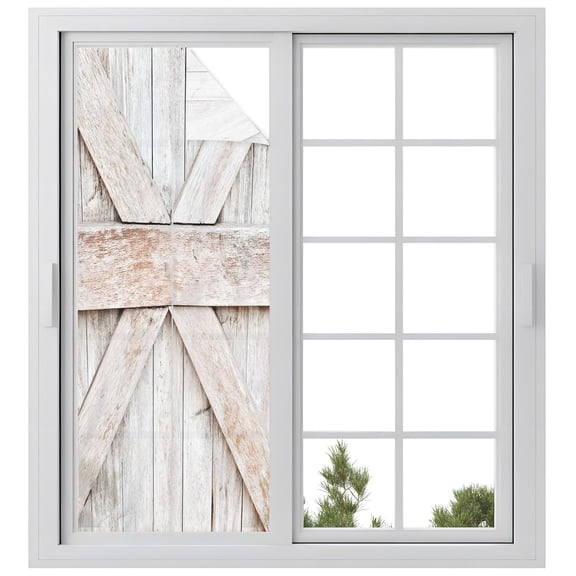 Window Privacy Film Wooden Plank Stained Glass Window Film Decorative Window Cover Vintage Farmhouse Barn Door Wood Board Beige Window Clings Static Adhesive Sticker for Bathroom 29.5"x78.7"