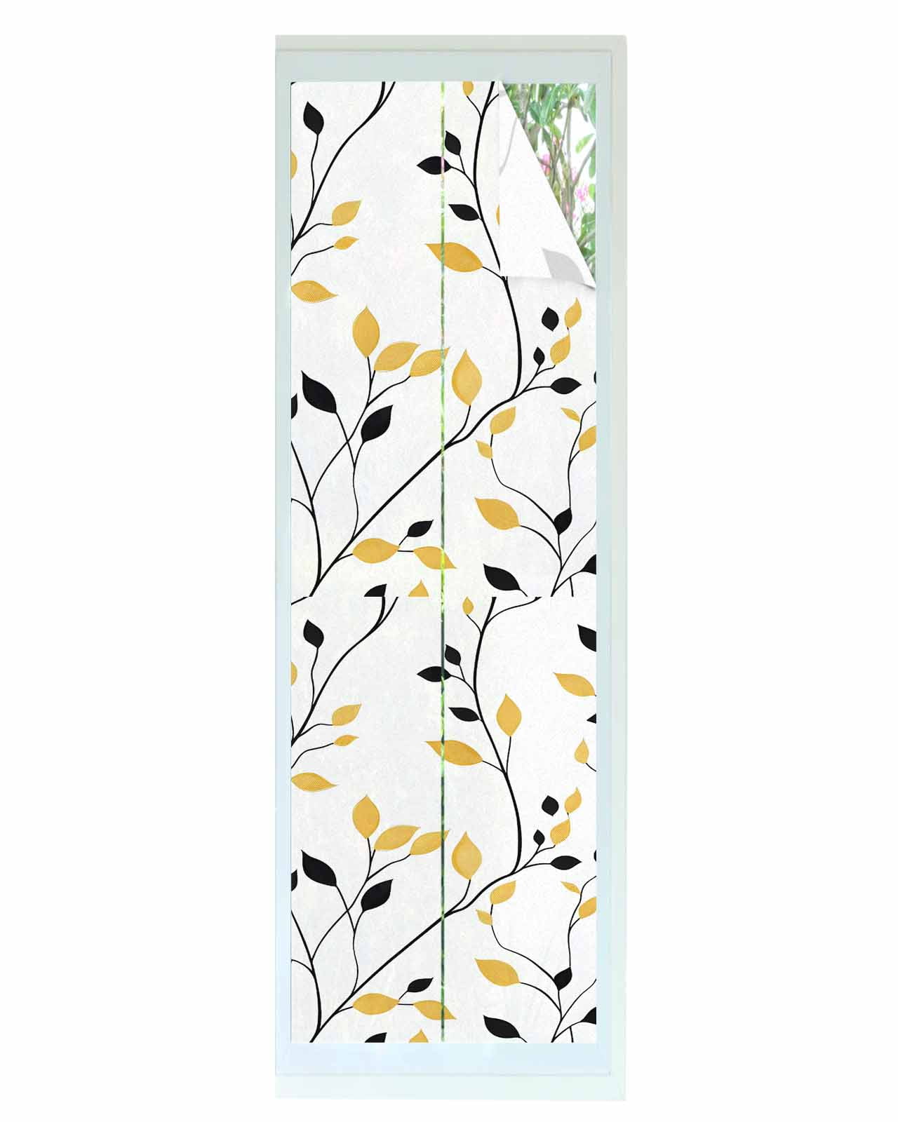 Window Privacy Film Yellow Black Leaves Stained Glass Window Film ...